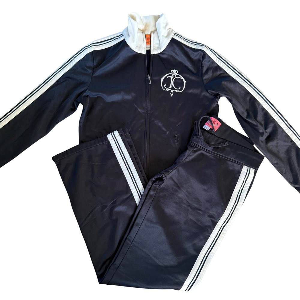 Juicy Couture Vintage Y2K Black White Striped Tracksuit Set Jacket Pants S P